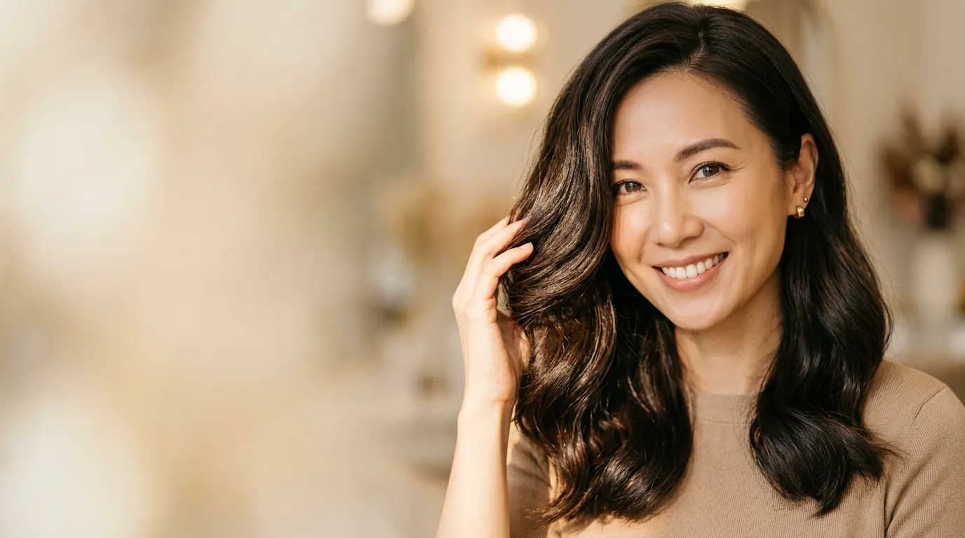 Wanita yakin dengan rambut hitam tebal yang sihat di MU Scalp Kota Kinabalu